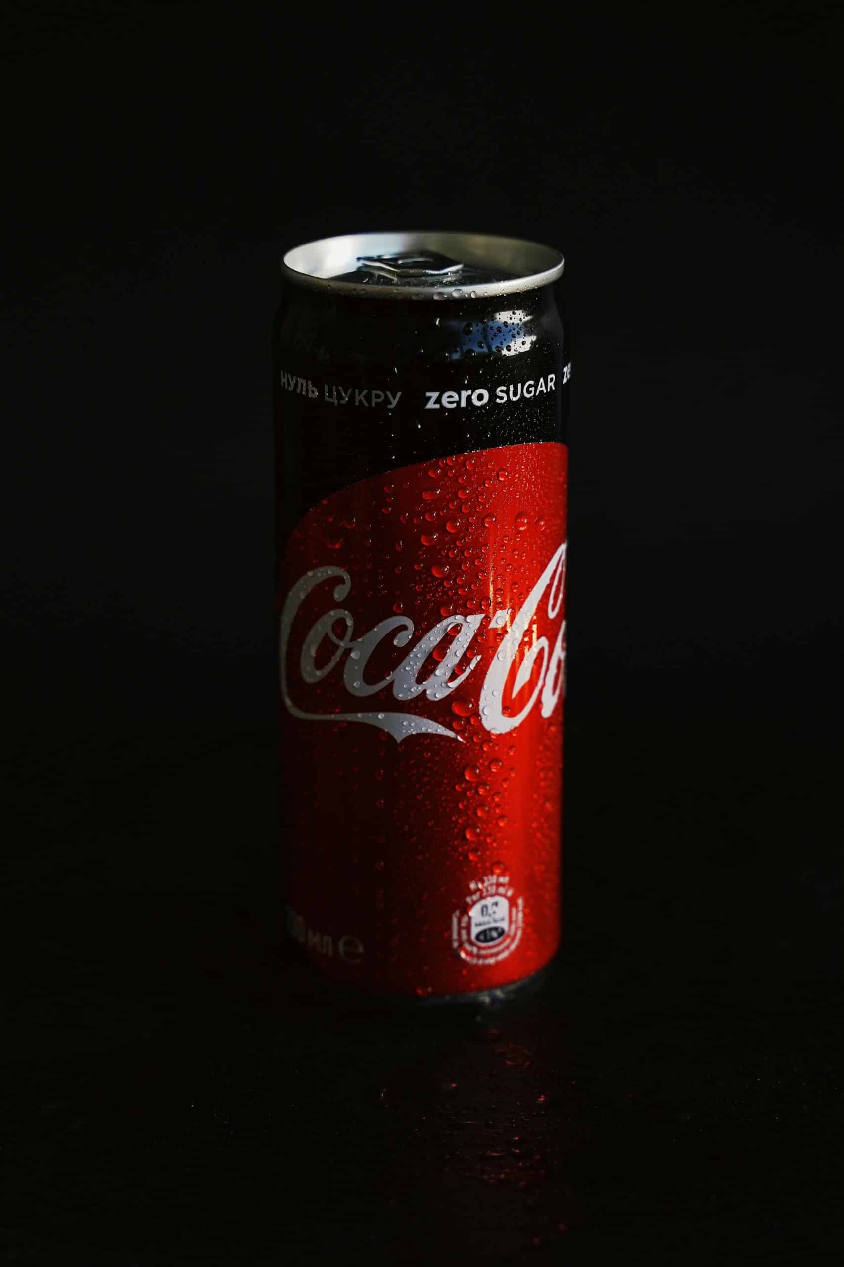 Cocacola can in a black background